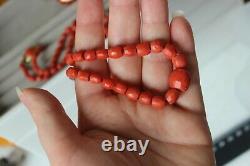 37gr Antique Faceted Red Coral Necklace Natural Undyed Beads Gold Clasp 750