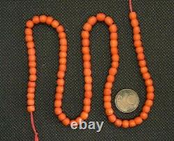 38cm Perle Corail Ancien Pas Collier Bijou Antique Facet Coral Bead No Necklace