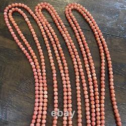 3 Natural Undyed Angel Skin Coral & Fresh Water Pearl Bead Necklace 160 Grams