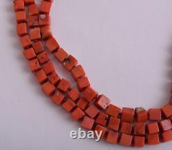 3 Red Coral genuine natural undyed untreated Cube beads Necklace strands-86 gram