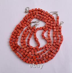 3 Red Coral genuine natural undyed untreated Cube beads Necklace strands-86 gram