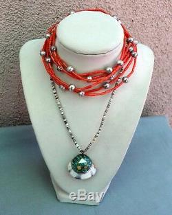 3 Strand Coral Heishi and Silver Bench Bead Necklace 23
