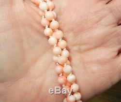 3 Strand Vintage Chinese Carved Angel Skin Coral Clasp 5mm Beads Necklace 19
