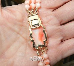 3 Strand Vintage Chinese Carved Angel Skin Coral Clasp 5mm Beads Necklace 19