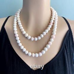 40 Inch Antique Angel Skin Coral Necklace, Large 11mm Bead, Heavy Necklace 196g