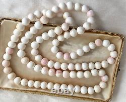 40 Inch Antique Angel Skin Coral Necklace, Large 11mm Bead, Heavy Necklace 196g
