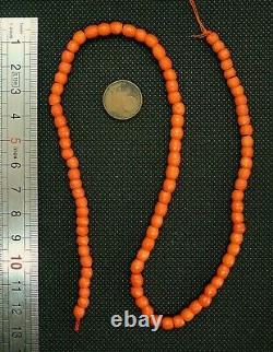 40cm Perle Corail Ancien Pas Collier Bijou Antique Facet Coral Bead No Necklace
