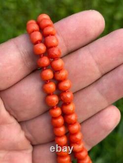 44 gr. Antique Faceted Red Coral Necklace Natural Undyed Beads Clasp Gold 750