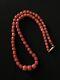 45 G. Vintage Faceted Red Coral Necklace Natural Undyed Beads Clasp Gold 18k
