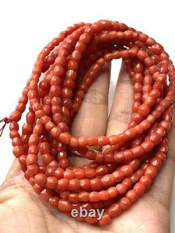 45 gr. Antique Old Faceted natural Red coral bead coral necklace Strand No Clasp