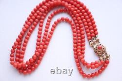 45gr Vintage Natural Red Coral Necklace Choker Undyed Beads Dutch Gold Clasp 14k
