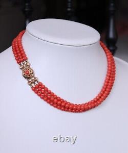 45gr Vintage Natural Red Coral Necklace Choker Undyed Beads Dutch Gold Clasp 14k