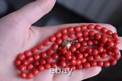 45gr Vintage Natural Red Coral Necklace Undyed Beads Dutch Gold Clasp 14k