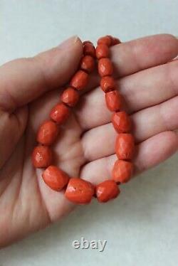 46gr Antique Faceted Salmon Coral Necklace Natural Undyed Beads Gold Clasp 14k