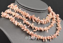 48 Super Long Endless Light Pink Angelskin Branch Coral Beaded Necklace