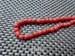 48 gr Antique Faceted SALMON Coral Necklace Natural Undyed Beads Clasp Gold 750