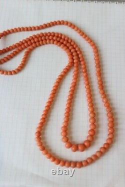 48gr Antique Salmon Coral Necklace Natural Undyed Beads Vintage Coral Clasp