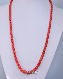 49gr Antique Faceted Red Coral Necklace Natural Undyed Beads Gold Clasp 18K