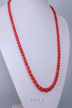 49gr Antique Faceted Red Coral Necklace Natural Undyed Beads Gold Clasp 18K