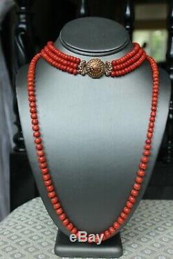 49gr Antique Red Coral Necklace Natural Undyed Beads