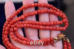 50gr Antique Natural Coral Necklace Choker Undyed Beads Dutch Gold Clasp 14k