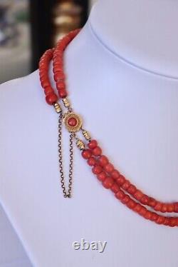 50gr Antique Natural Coral Necklace Choker Undyed Beads Dutch Gold Clasp 14k