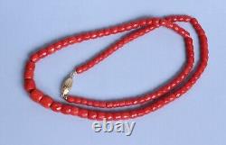 51gr Antique Faceted Red Coral Necklace Natural Undyed Beads Gold Clasp 18K