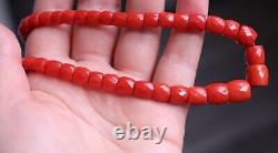 51gr Antique Faceted Red Coral Necklace Natural Undyed Beads Gold Clasp 18K