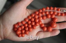 51gr Antique Salmon Coral Necklace Natural Undyed Beads Silver Clasp