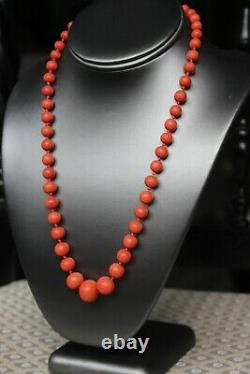 51gr Antique Salmon Coral Necklace Natural Undyed Beads Silver Clasp