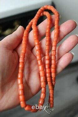52gr Antique Coral Necklace Natural Undyed Barrel Shape Coral Beads