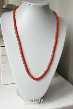 52gr Antique Coral Necklace Natural Undyed Barrel Shape Coral Beads