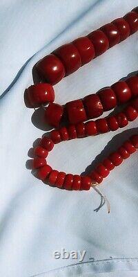 539 gr Antique Red Coral Necklace Bulls Blood Color Beads SEE VIDEO