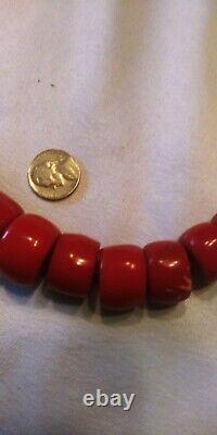 539 gr Antique Red Coral Necklace Bulls Blood Color Undyed Beads SEE VIDEO