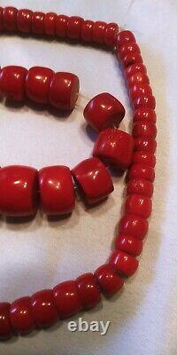 539 gr Antique Red Coral Necklace Bulls Blood Color Undyed Beads SEE VIDEO