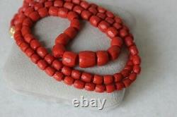 54gr Antique Faceted Red Coral Necklace Natural Undyed Beads Gold Clasp 14k