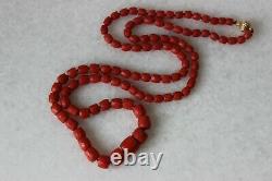 54gr Antique Faceted Red Coral Necklace Natural Undyed Beads Gold Clasp 14k