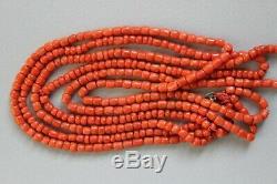 54gr Antique Salmon Coral Beads Barrel Shape Natural Undyed Ukrainian Necklace