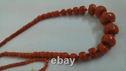 56.6 Gram Natural red coral old beads coral Necklace 18k gold 17 4 mm