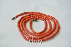 56 gr. Antique Red Coral Necklace Natural Undyed Beads Sterling Silver Clasp 800