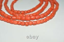 56 gr. Antique Red Coral Necklace Natural Undyed Beads Sterling Silver Clasp 800