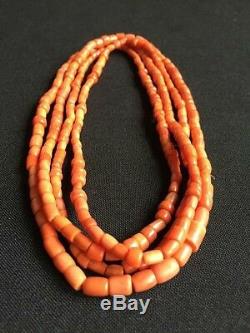 58gr Antique Salmon Coral Beads Barrel Shape Natural Undyed Ukrainian Necklace