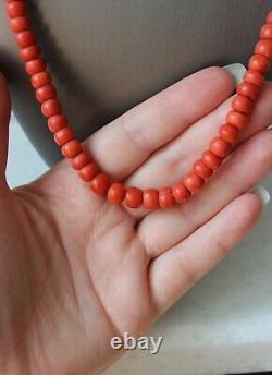 58gr Vintage Red Coral Necklace Natural Undyed Beads Dutch Clasp Gold 14k