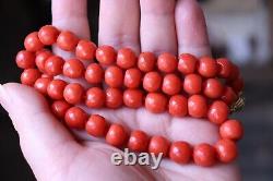 62gr Faceted Red Coral Necklace Natural Undyed Beads 14k Gold Clasp
