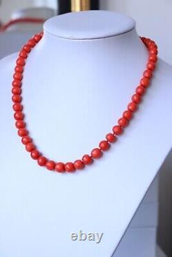 62gr Faceted Red Coral Necklace Natural Undyed Beads 14k Gold Clasp