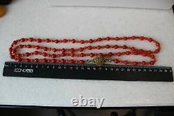 63gr Antique Natural Coral Necklace Undyed Beads Dutch Gold Clasp 14k