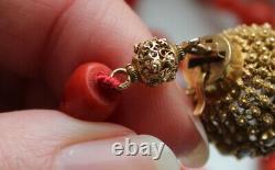63gr Antique Natural Coral Necklace Undyed Beads Dutch Gold Clasp 14k