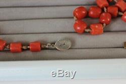 64gr Antique Momo Coral Necklace Natural Undyed Beads Silver Clasp