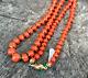 66 Gr Antique Red Coral Necklace Natural Undyed Beads Clasp Gold 750 Gold Plates