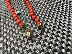 66 gr Antique Red Coral Necklace Natural Undyed Beads Clasp Gold 750 gold plates